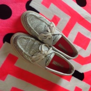 Glitter silver sperrys size 7.5