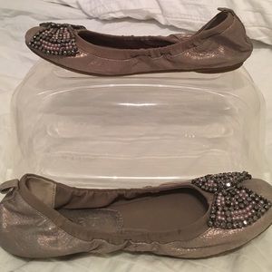 Metallic flats with sparkle bow toe