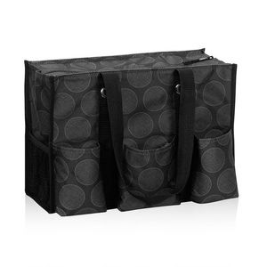 Zip Top Organizing Utility Tote in Black Cross Dot