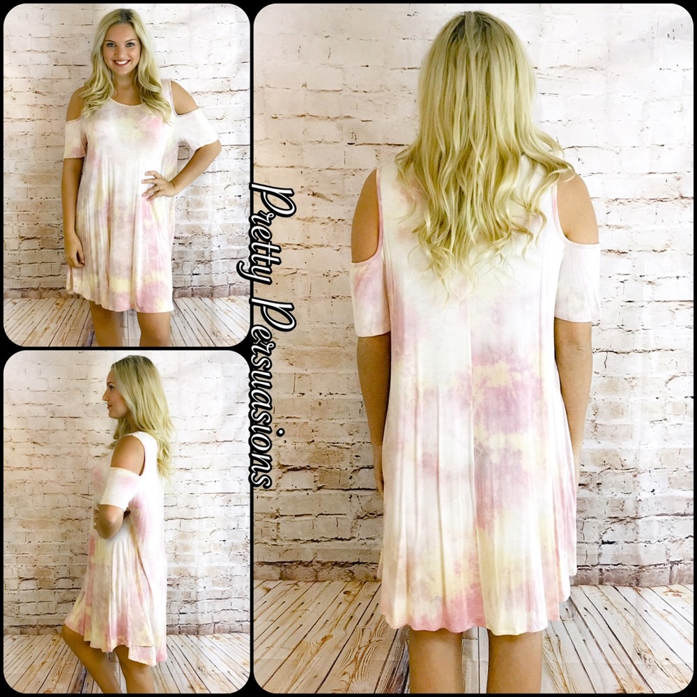 NWT Blush Tie Dyed Open Shoulder Shirt Dress - Picture 6 of 8