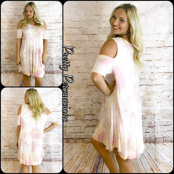 NWT Blush Tie Dyed Open Shoulder Shirt Dress - Picture 5 of 8