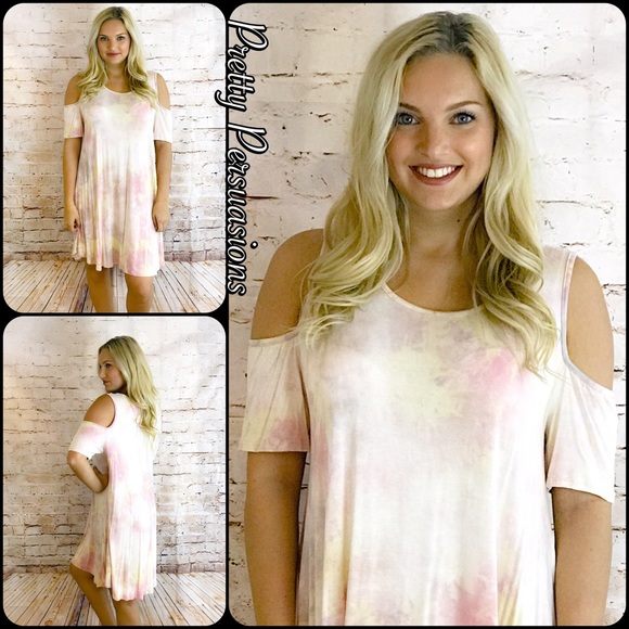NWT Blush Tie Dyed Open Shoulder Shirt Dress - Picture 7 of 8