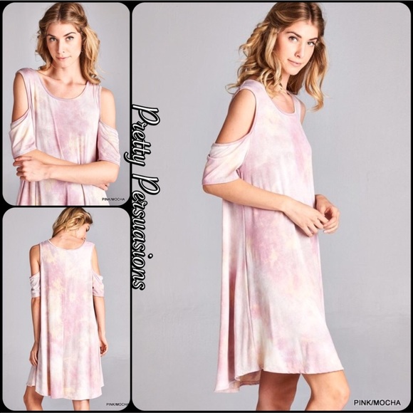 NWT Blush Tie Dyed Open Shoulder Shirt Dress - Picture 2 of 8