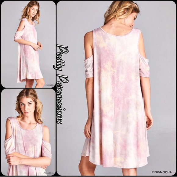 NWT Blush Tie Dyed Open Shoulder Shirt Dress - Picture 4 of 8