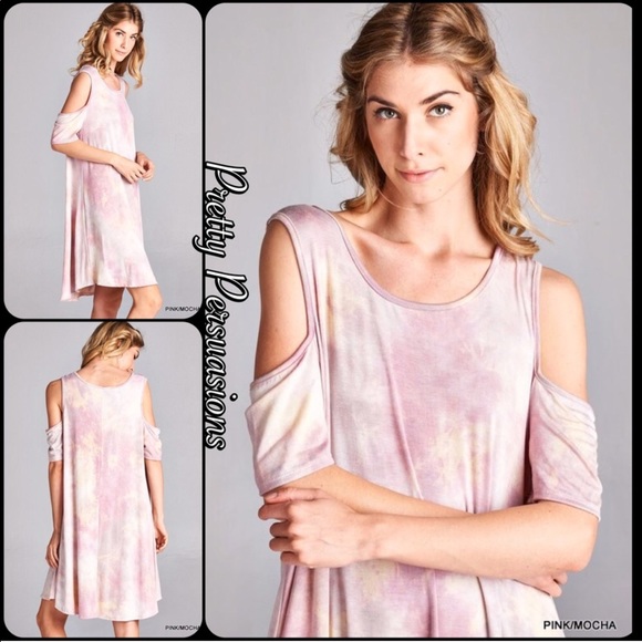 NWT Blush Tie Dyed Open Shoulder Shirt Dress - Picture 8 of 8