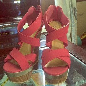 Fushia high heel wedges