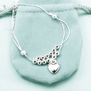 Heart Silver Bracelet Transfer Beads Anklet