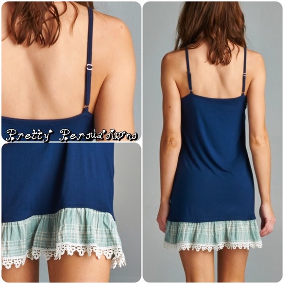 Navy Plaid Crochet Ruffle Cami Tunic - Picture 3 of 3