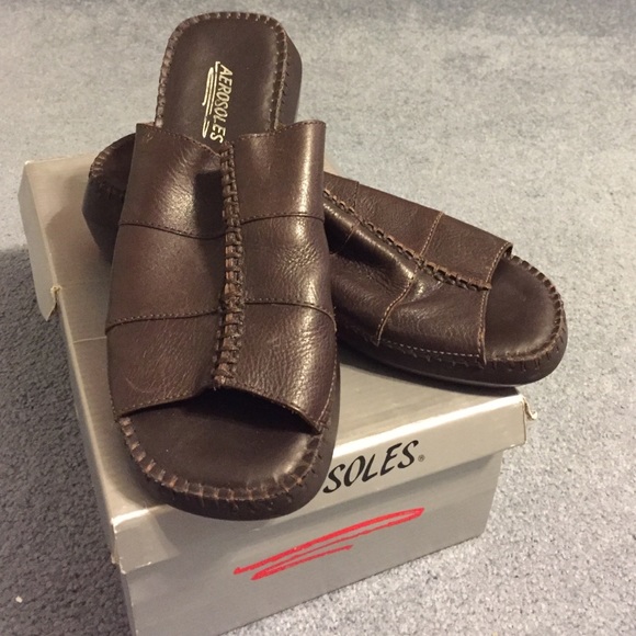 Aerosoles chocolate open toe slip ins