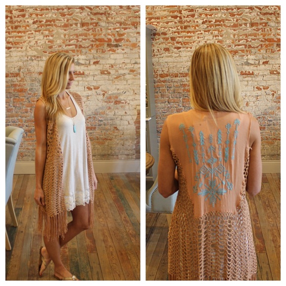 . Jackets & Blazers - Sleeveless fringe tribal cardigan