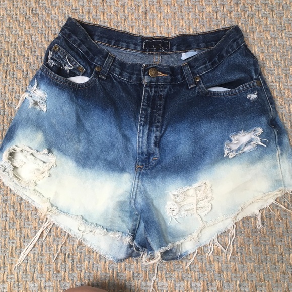 Denim, destressed, high waist shorts
