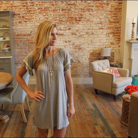 Gray off or on the shoulder lace trim dress - Picture 4 of 4