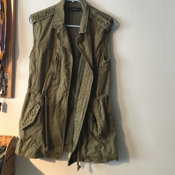 Camo green strapless studded vest.