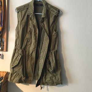 Camo green strapless studded vest.