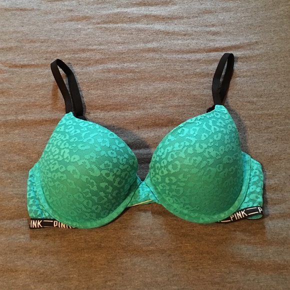 36C teal leopard lace PINK push up bra
