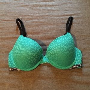 36C teal leopard lace PINK push up bra