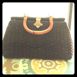 Vintage 1950s black wicker bag