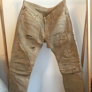 Distressed Khaki Ralph Lauren  Moto Jeans