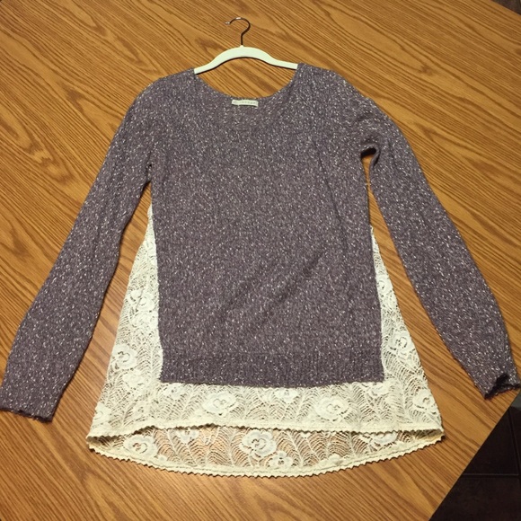 Hinge EUC purple lace accent tunic sweater