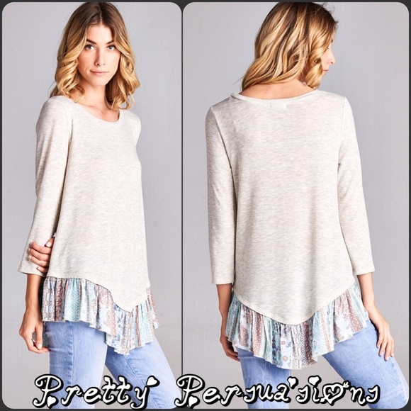 LAST ONE! NWT Oatmeal Ruffled Hem Knit Top - Picture 2 of 4