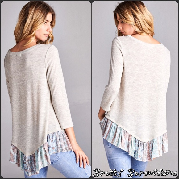 LAST ONE! NWT Oatmeal Ruffled Hem Knit Top - Picture 3 of 4