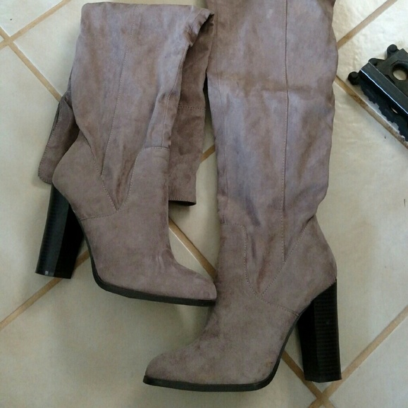 Taupe Thigh High Suede Boots