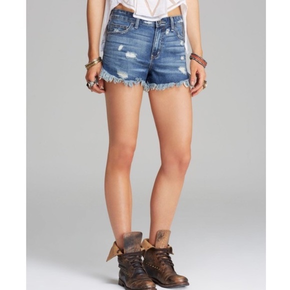 Free People high waisted distressed denim shorts