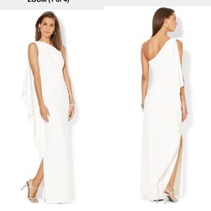 Ralph Lauren One-shoulder Draped Gown in Ivory