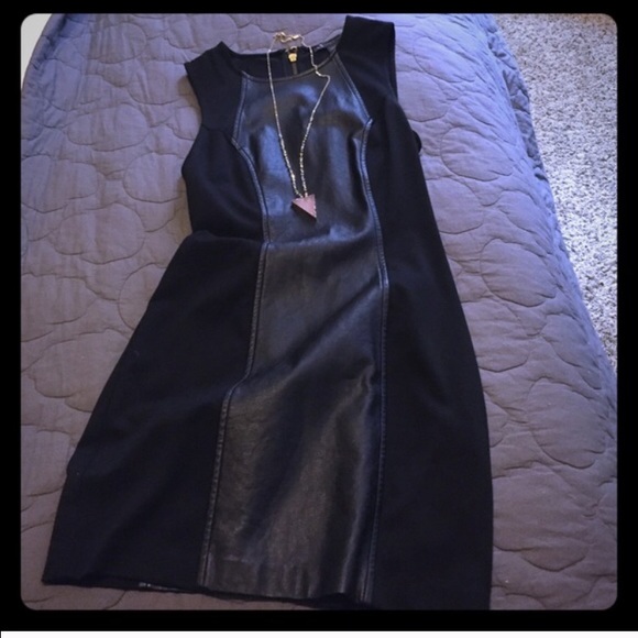 Armani Exchange leather black mini dress