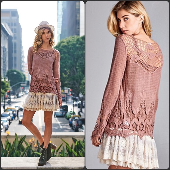 Sale‼️ Blush Mauve Crochet Vintage Knit Top - Picture 4 of 4