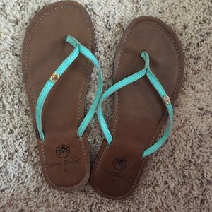 Teal and brown sandals