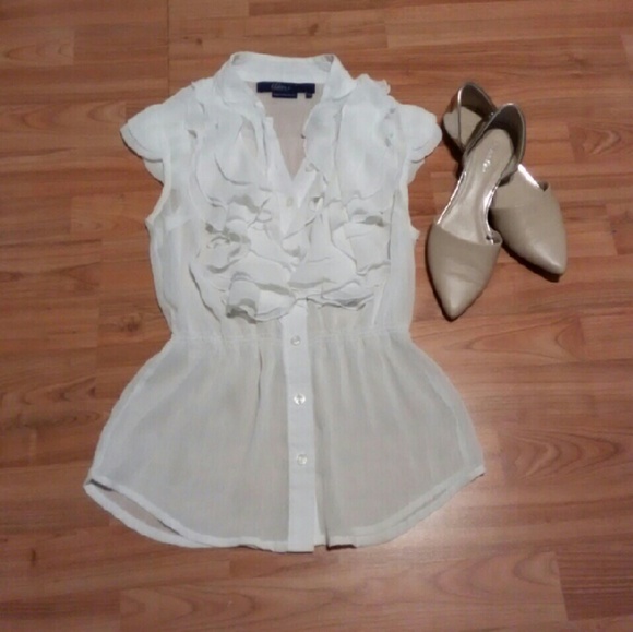 Sheer Ruffled White Blouse