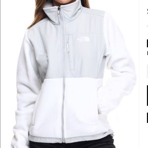 White and Grey north face jacket