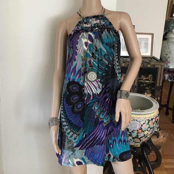 NWOT-PEACOCK PRINT DRESS - Picture 1 of 4