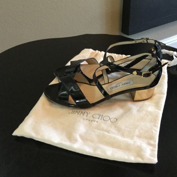Jimmy Choo Azia 95 Black Patent Leather Sandals Jimmy Choo Black patent leather Jimmy Choo Sandals