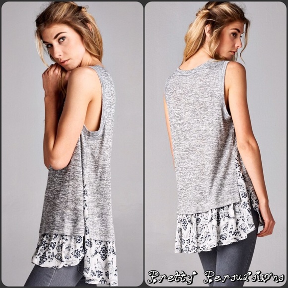 CLEARANCE‼️ Sleeveless Printed Ruffle Hem Tank Top - Picture 2 of 3