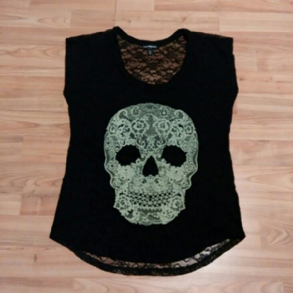 Express Lace Skull Graphic Tee with Lace Back
