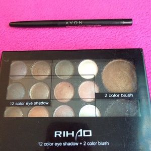 Eyeshadow palette and avon eyeliner.