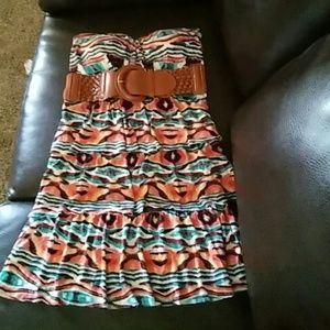 Mini dress with brown belt