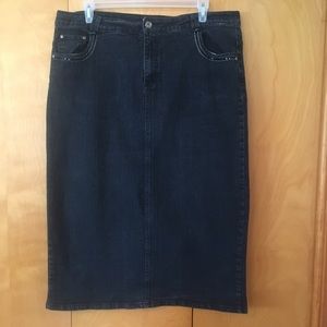 Black STRETCH denim jean skirt w/sequin pockets