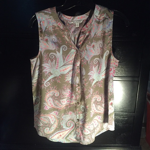 Paisley silk button down tank top
