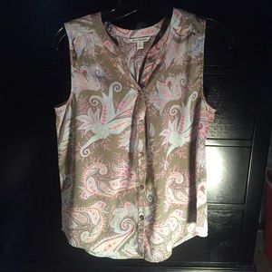 Paisley silk button down tank top