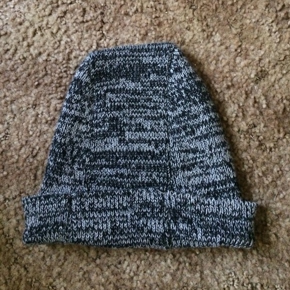 Gray black and white knit beanie