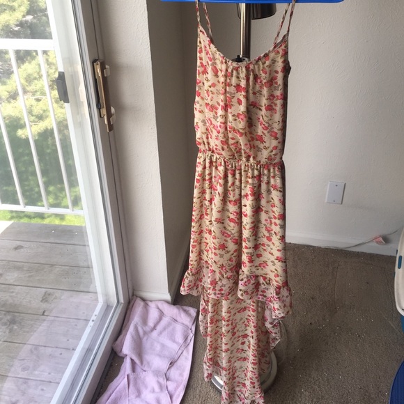 Floral, thin strapped high to low dress