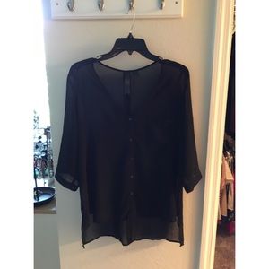 Black, semi-shear button down blouse