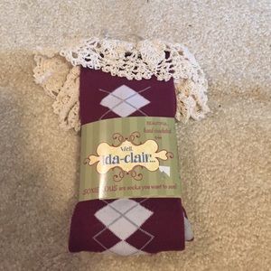 Purple knee high boot socks with crochet trim