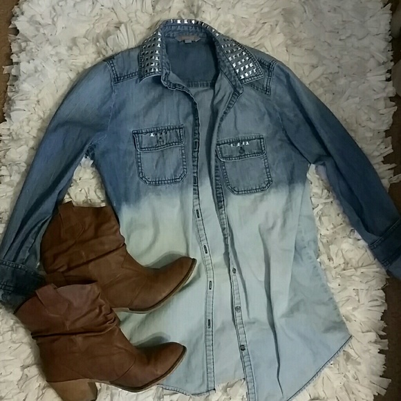 Rubbish Tops - Silver studded denim button down