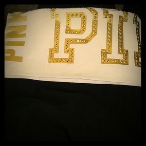 VS PINK yoga with white and gold bling.