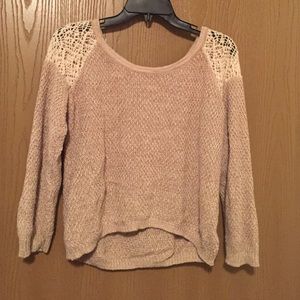 Beige sweater with crochet on sleeves