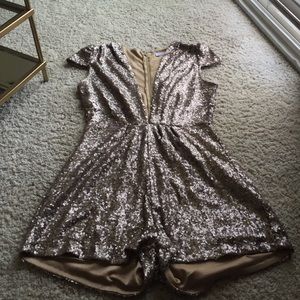 Tobi Plunge Champagne Sequin Romper